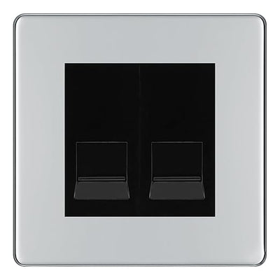 BG Screwless Polished Chrome Double IDC Secondary Telephone Socket - Black Insert