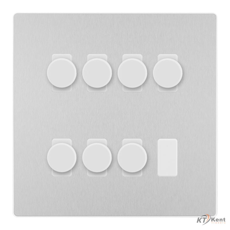 BG Evolve Brushed Steel 7 Gang Trailing Edge LED Dimmer Light Switch 2 Way Custom Switch