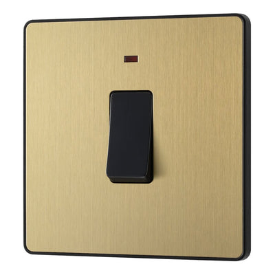 BG Evolve Satin Brass 20A 2 Pole LED Switch PCDSB31B with 25mm Steel Back Box