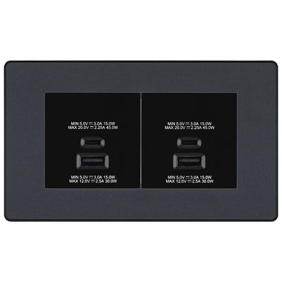 BG Evolve Matt Grey 4G Faceplate with 45W USB A+C Charger Modules – Black Insert