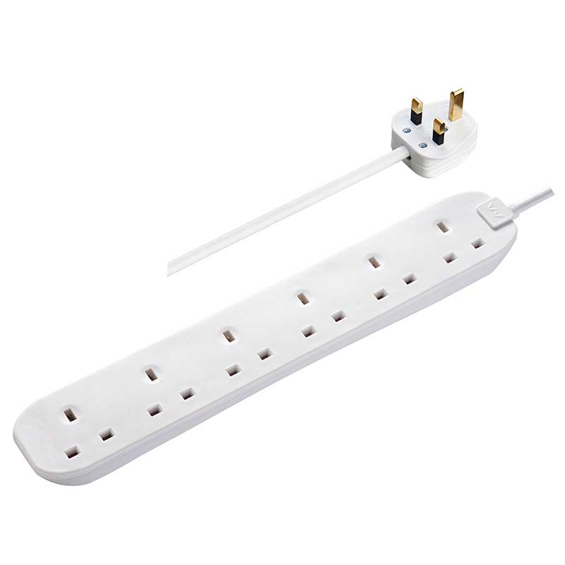 Masterplug BSG210N White 6 Gang 13A Extension Lead 2m by Masterplug (Masterplug-BSG210N-Shopify-SA_1)