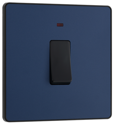 PCDDB31B Front -This Evolve Matt Blue 20A double pole switch with indicator from British General has been designed for the connection of refrigerators, water heaters, central heating boilers and many other fixed appliances.
