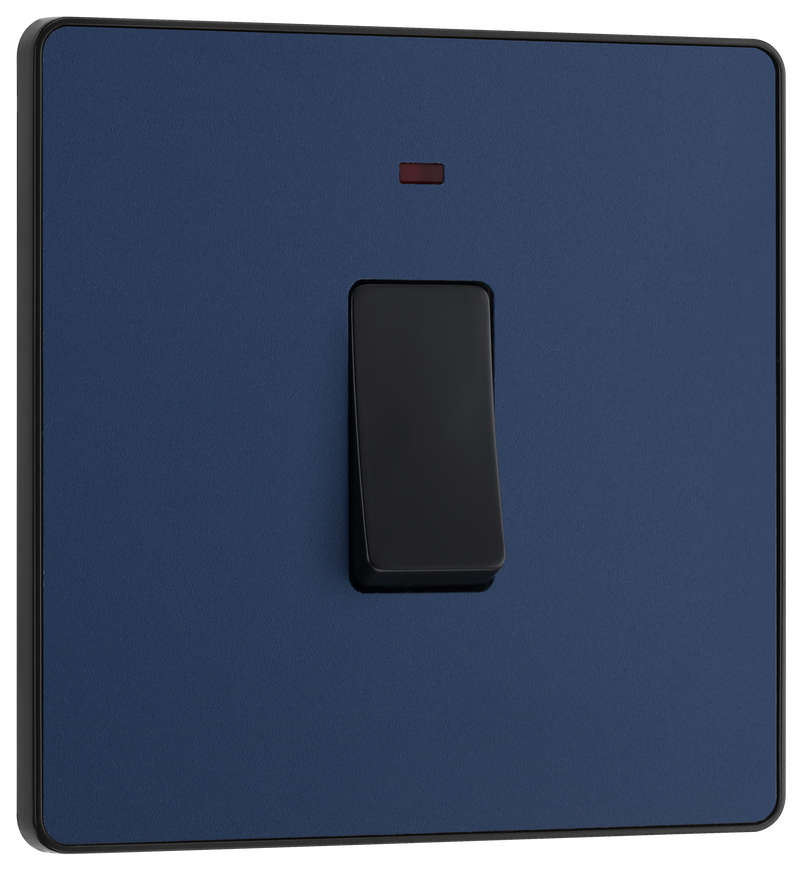 BG PCDDB31B Matt Blue Evolve 20A 2 Pole LED Switch - Black Insert
