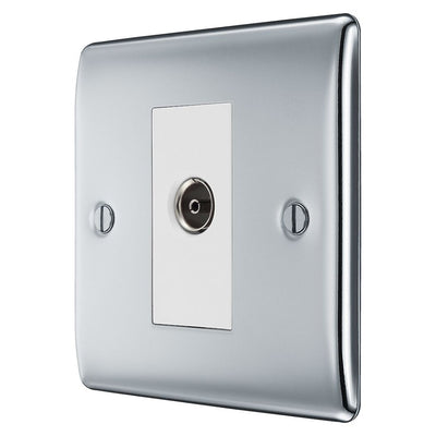 BG Nexus Polished Chrome Single Isolated Coaxial Socket NPC62 with 25mm Steel Back Box