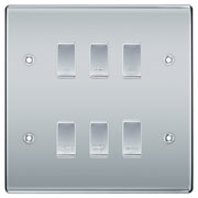 BG Polished Chrome 6 Gang Engraved Custom Labelled Appliance Grid Switch by British General (BG-POLISHED-CHROME-CUSTOM-6GANG-SWITCH)