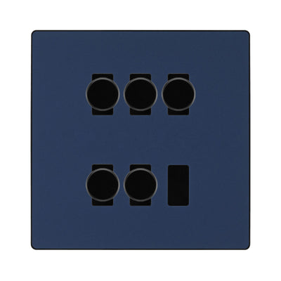 BG Evolve Matt Blue 5 Gang Trailing Edge LED Dimmer Light Switch 2 Way Custom Switch by British General (Evolve-DB-CUSTOM-5GANG-5x-DIMMER-2WAY)
