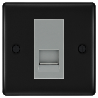 BG Nexus Matt Black Single Master Telephone Socket, Screw Terminal - Grey Inserts by British General (BG-NFBBTMS1G)