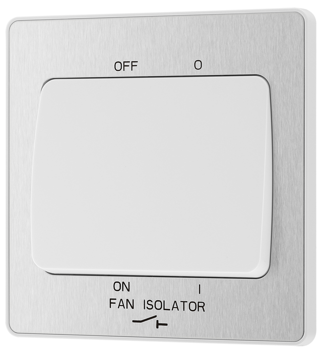 PCDBS15W Front - This Evolve Brushed Steel 10A triple pole fan isolator switch from British General provides a safe and simple method of isolating mechanical fan units.