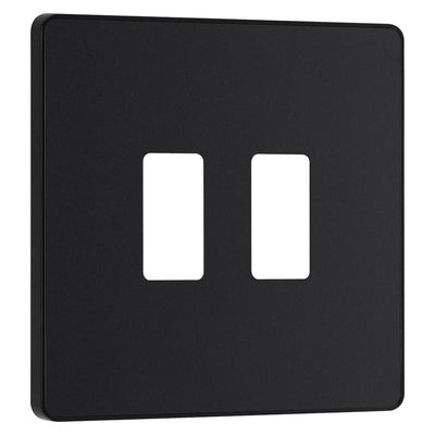 BG RPCDMB2B Evolve Grid Matt Black 2 Module Square Front Plate - Black Trim