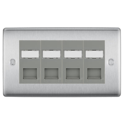 BG Nexus Brushed Steel 4 Gang RJ45 CAT6 Data Socket Grey Inserts by British General (BG-NBSRJ454C5EG)