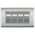 BG Nexus Brushed Steel 4 Gang RJ45 CAT6 Data Socket Grey Inserts
