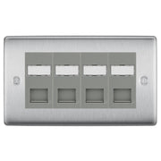 BG Nexus Brushed Steel 4 Gang RJ45 CAT6 Data Socket Grey Inserts by British General (BG-NBSRJ454C5EG)