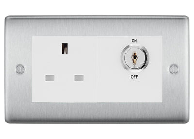 BG Nexus Brushed Steel 13A Double Pole Key Controlled Socket – White Inserts by British General (BG-NBSKYSWSW)