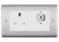 BG Nexus Brushed Steel 13A Double Pole Key Controlled Socket – White Inserts