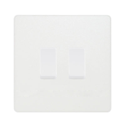 BG Evolve Pearlescent White 2 Gang Custom Grid Switch 1x Intermediate 1x 2 Way by British General (BG-Evolve-PW-2G-CUSTOM-1x INT-1x 2WAY SP)