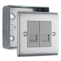 BG Nexus Brushed Steel Double RJ11 Data Outlet with Surface Pattress Back Box