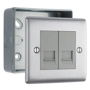 BG Nexus Brushed Steel Double RJ11 Data Outlet with Surface Pattress Back Box by British General (BG-NBSRJ112+MC501)