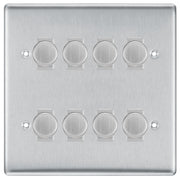 BG Brushed Steel 8 Gang Trailing Edge LED Dimmer Light Switch 2 Way Custom Switch by British General (NEXUS-BS-8G-CUSTOM-8xDIMMER-2Way)