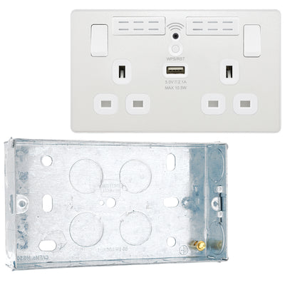 BG Evolve Pearlescent White Double USB Socket with WiFi Extender PCDCL22UWRW with 25mm Steel Back Box