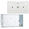 BG Evolve Pearlescent White 13A Double USB Socket with WiFi Extender PCDCL22UWRW with 25mm Steel Back Box