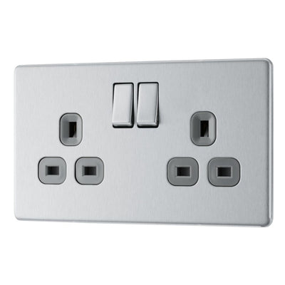 BG Screwless Brushed Steel 13A Double Socket FBS22G with 25mm Steel Back Box