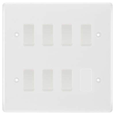 BG White 7 Gang 2 Way Custom Grid Light Switch with Back Box Included by British General (BG-NEXUS-WM-7G-CUSTOM-LIGHT-SWITCH)