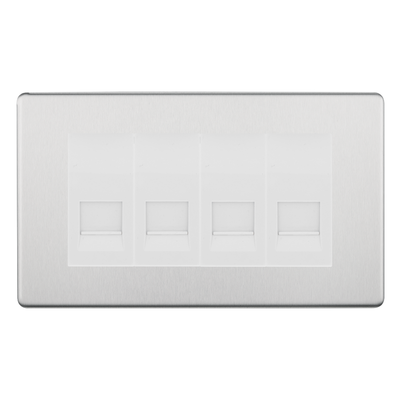 BG Screwless Brushed Steel 4 Gang Master Telephone Socket - White Insert