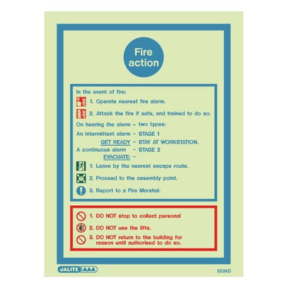 Extinguishers & Equipment: Fire Action Sign - Fire Safety Signs from Jalite Fire Action Sign - 1 by Jalite signs (Safelincs-JS5414D)