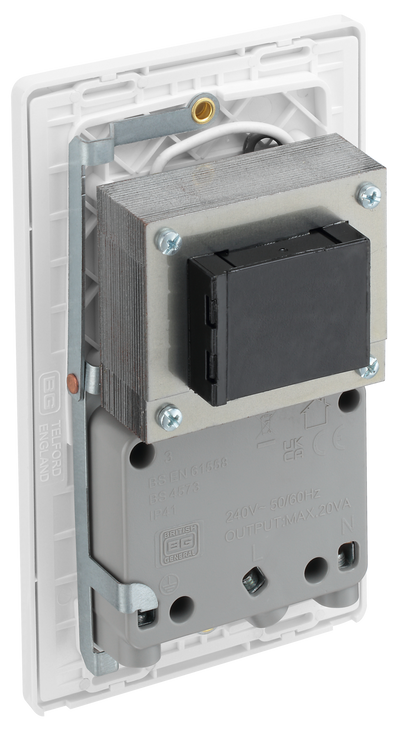 PCDCL20W Back - This Evolve pearlescent white dual voltage shaver socket from British General is suitable for use with 240V and 115V shavers and electric toothbrushes.