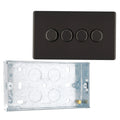 BG Screwless Black Nickel 200W 2 Way Quad Trailing Edge Dimmer Switch FBN84 with 25mm Steel Back Box