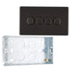 BG Screwless Black Nickel 200W 2 Way Quad Trailing Edge Dimmer Switch FBN84 with 25mm Steel Back Box