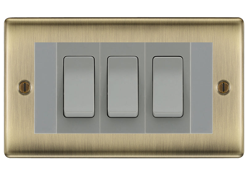 BG Nexus Antique Brass 3G Switch 2x Intermediate 1X 2 Way Switch - Grey Insert