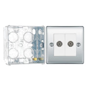 BG Nexus Polished Chrome 2 Gang Co-Axial Socket NPC61 with 35mm Steel Back Box