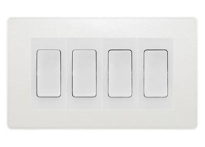 BG Evolve Pearlescent White 4 Gang 20AX 2-Way Custom Grid Switch by British General (BG-EVOLVE-CL-4G-COMBO-4x-2WAY-WH)