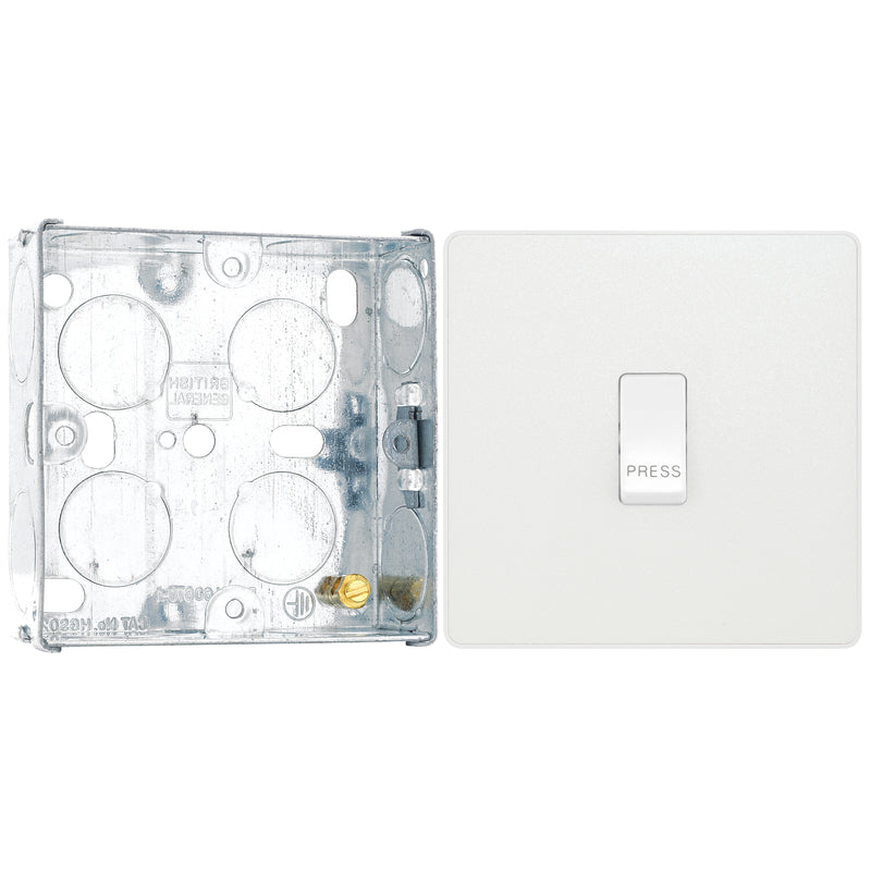 BG Evolve Pearlescent White 10AX 1 Way Press Switch PCDCL14W with 25mm Steel Back Box