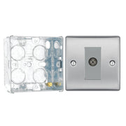 BG Nexus Brushed Steel Single Isolated Co-Axial Socket NBS62 with 35mm Steel Back Box