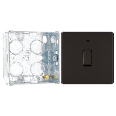 BG Screwless Black Nickel 20A 2 Pole Neon Switch FBN31 with 35mm Steel Back Box