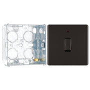 BG Screwless Black Nickel 20A 2 Pole Neon Switch FBN31 with 35mm Steel Back Box by British General
