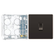 BG Screwless Black Nickel 20A 16AX 2 Way Single Light Switch FBN12 with 35mm Steel Back Box by British General
