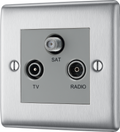 BG NBS67 Nexus Triplex Tv/fm. 2 Gang-screened Brushed Steel Satellite Socket Outlets