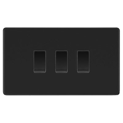 BG Screwless Flatplate Matt Black 3 Gang Grid Switch 3x 2 Way Single Pole