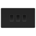 BG Screwless Flatplate Matt Black 3 Gang Grid Switch 3x 2 Way Single Pole