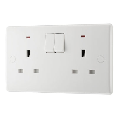 BG Electrical 13A 1 Pole Neon Switched Socket White & 50mm Pattress Back Box