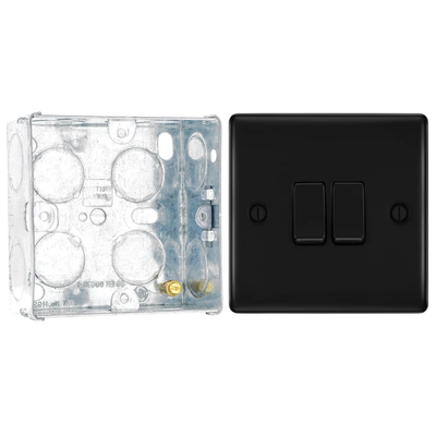 BG Nexus Matt Black 20A 16AX 2 Way Double Light Switch NFB42 with 35mm Steel Back Box