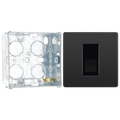 BG Evolve Black Chrome 1 Gang Master Telephone Outlet PCDBCBTM1B with 35mm Steel Back Box