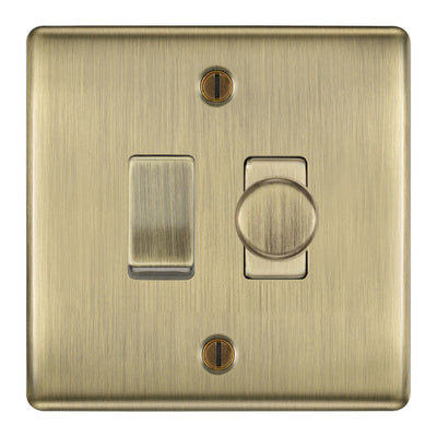 BG Antique Brass 2G Switch 1x Trailing Edge LED Dimmer 1x Intermediate Switch by British General (BG-Nexus-AB-2G-CUSTOM-1x-Dimmer-1x-INT)