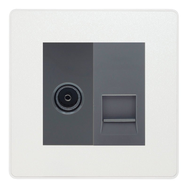 BG Evolve Pearlescent White TV Aerial & Master Telephone Socket — Grey Insert