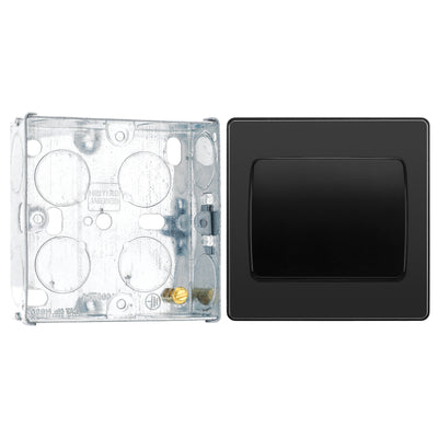 BG Evolve Black Chrome 1G Wide Rocker Light Switch PCDBC12WB with 25mm Steel Back Box