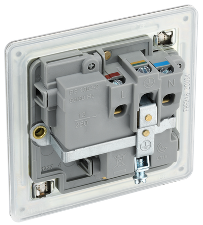 Newlec British General FBS21G Nexus Flatplate Screwless Brushed Steel 1 Gang 13A 2 Pole Switched Socket