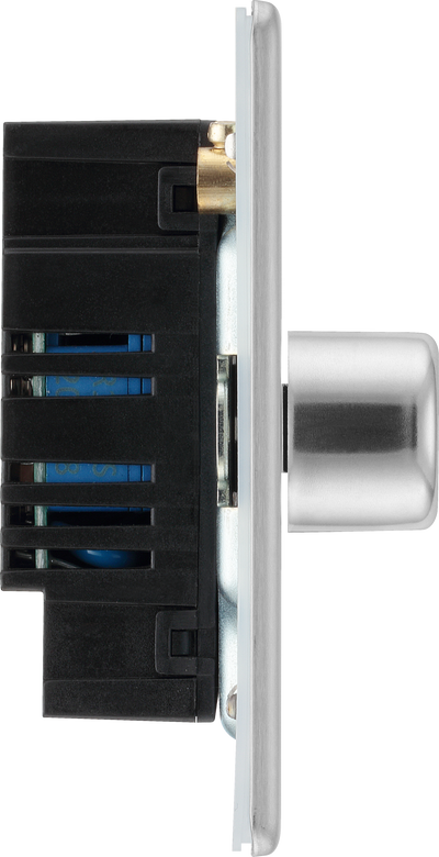 BG Electrical FBS84 Nexus Flatplate Screwless Brushed Steel 4 Gang 200W 2 Way Trailing-Edge Push Dimmer Switch